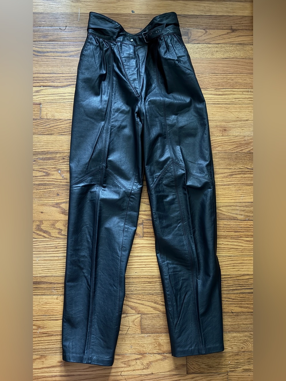 Vtg 90s 100% Genuine Leather High Waisted Motorcycle Pants - Women’s